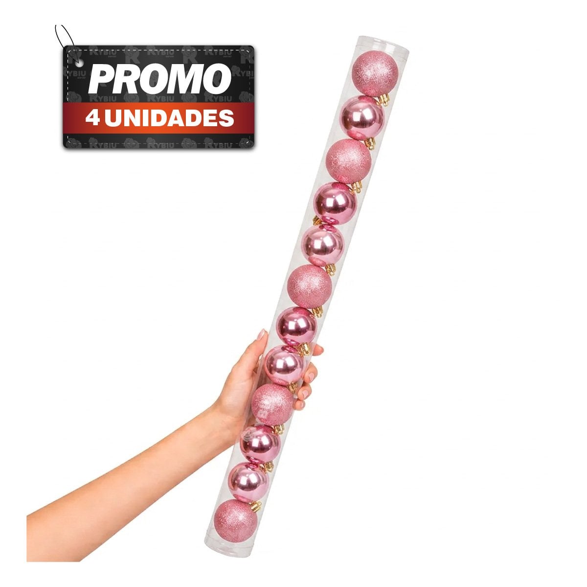 PACK4 IMPLEMENTO COLGANTES PARA CREAR AMBIENTE NAVIDEÑO ROSADO BRILLANTE Y ESCARCHADO - 1