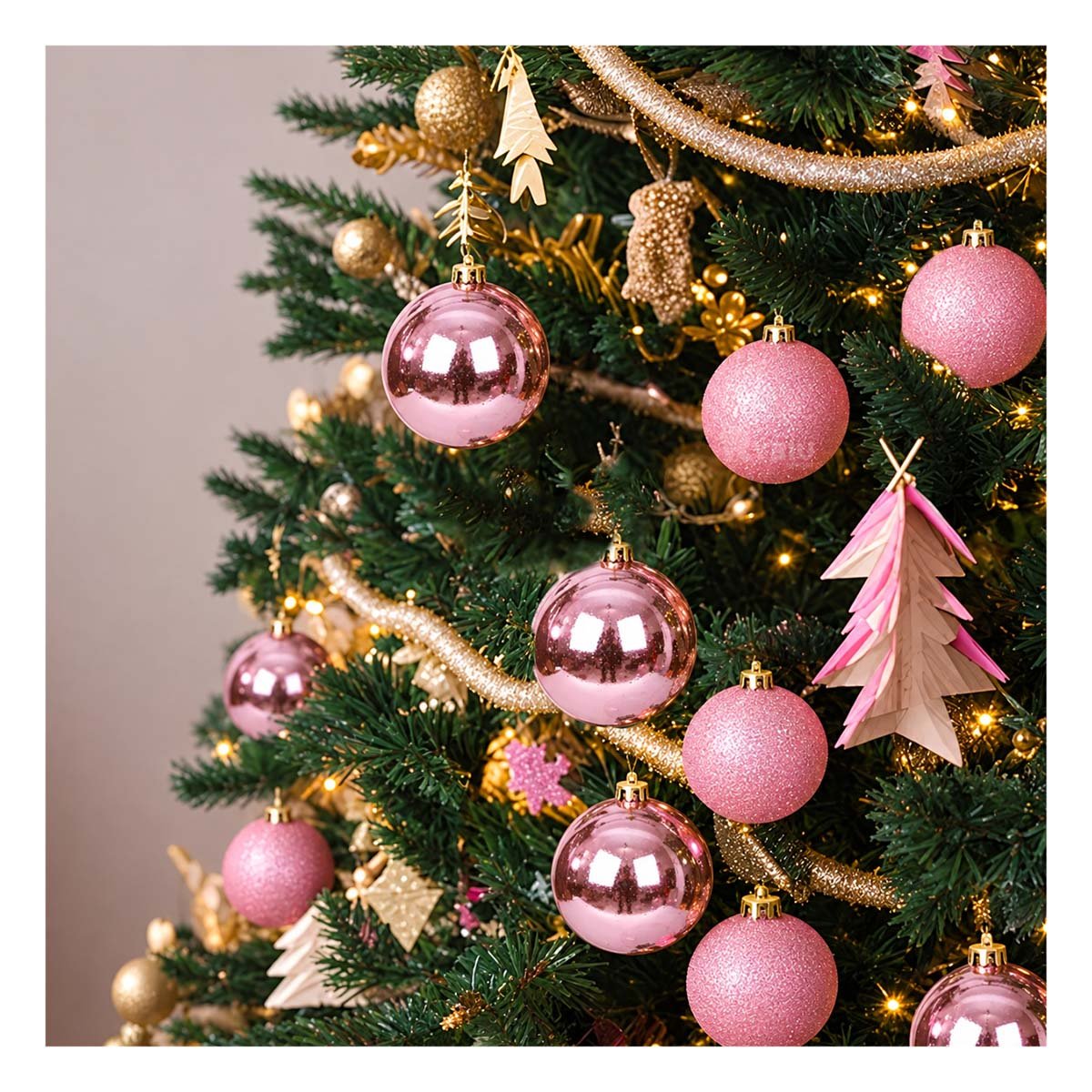 PACK4 IMPLEMENTO COLGANTES PARA CREAR AMBIENTE NAVIDEÑO ROSADO BRILLANTE Y ESCARCHADO - 3