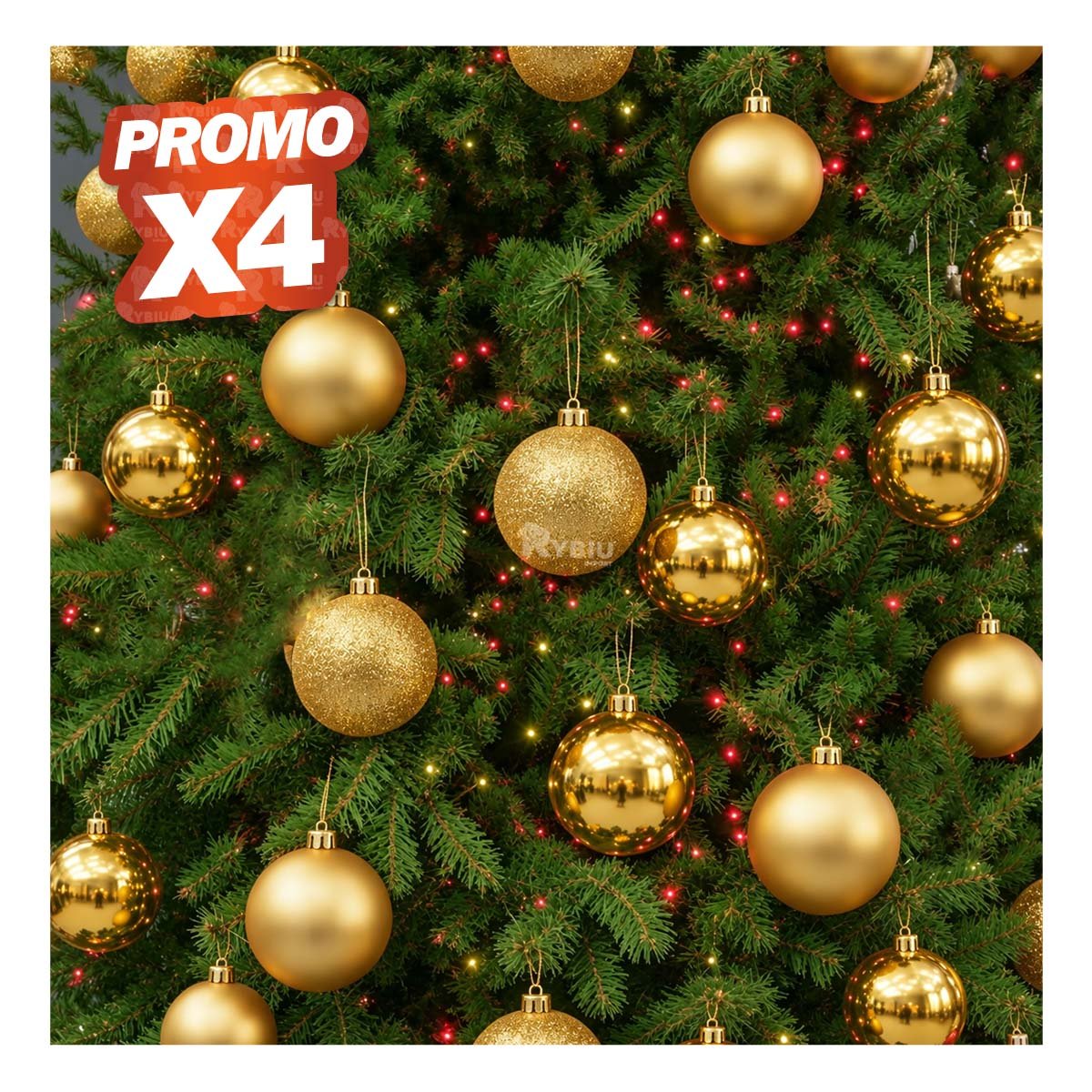 PACK4 COMPLEMENTO NAVIDEÑO PARA DECORAR ARBOL DORADO BRILLANTE Y ESCARCHADO YREGALO STICKER - 1