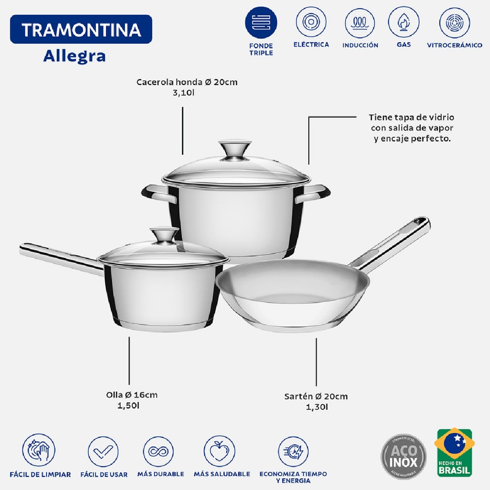 SET OLLAS TRAMONTINA 5 PZAS ALLEGRA T/VIDRIO 65660/694 - 2