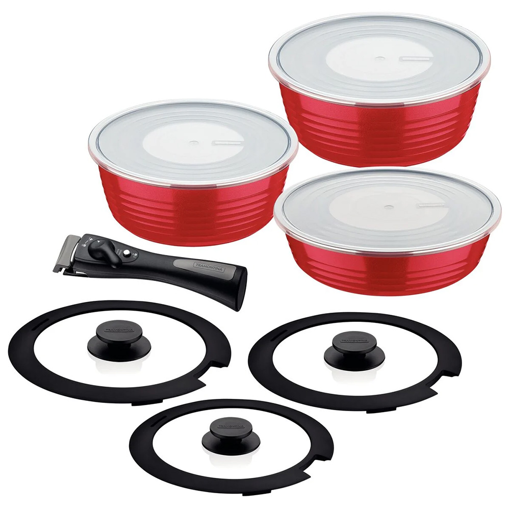 SET OLLAS TRAMONTINA 10 PZAS ANTIADHERENTE ITRIA ROJO - 2
