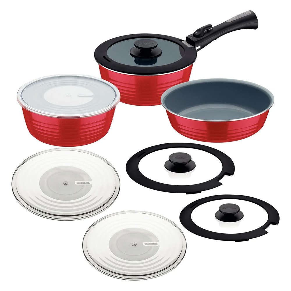 SET OLLAS TRAMONTINA 10 PZAS ANTIADHERENTE ITRIA ROJO - 3