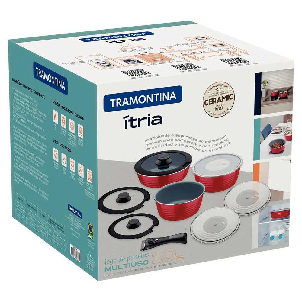 SET OLLAS TRAMONTINA 10 PZAS ANTIADHERENTE ITRIA ROJO - 8