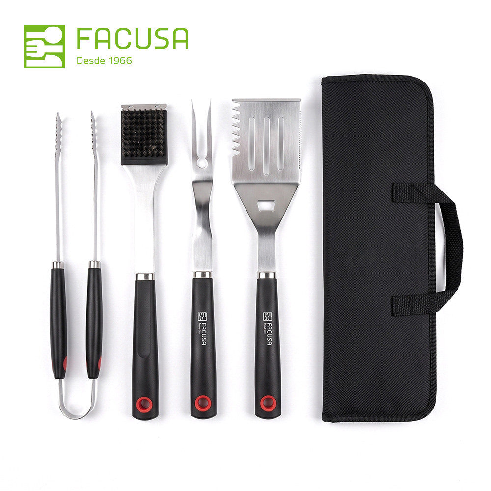 SET DE UTENSILIOS 4 PZAS PARRILLA BBQ CON MALETA DE NYLON - 1