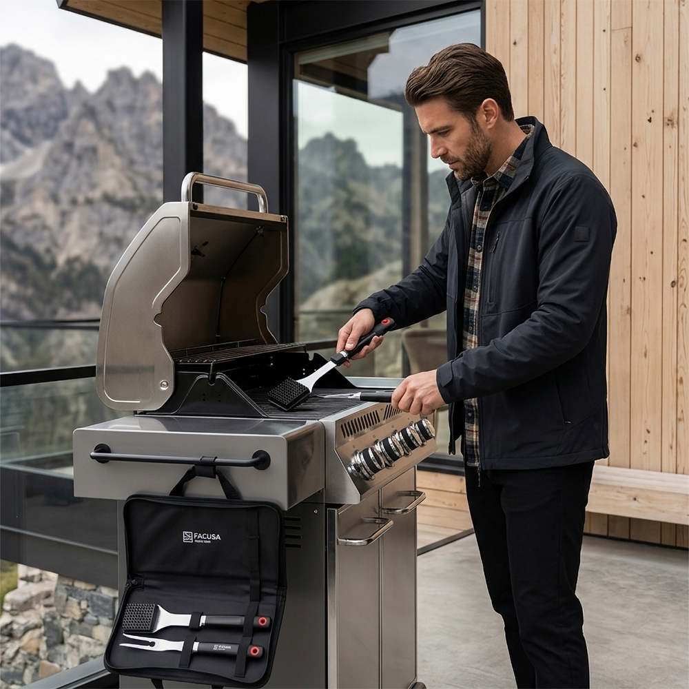 SET DE UTENSILIOS 4 PZAS PARRILLA BBQ CON MALETA DE NYLON - 10