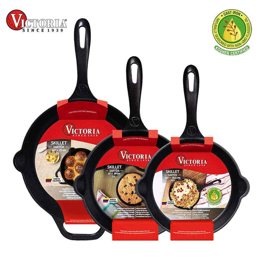 SET 3 SARTENES 16,20,25 CM HIERRO FUNDIDO CURADO VICTORIA - 1