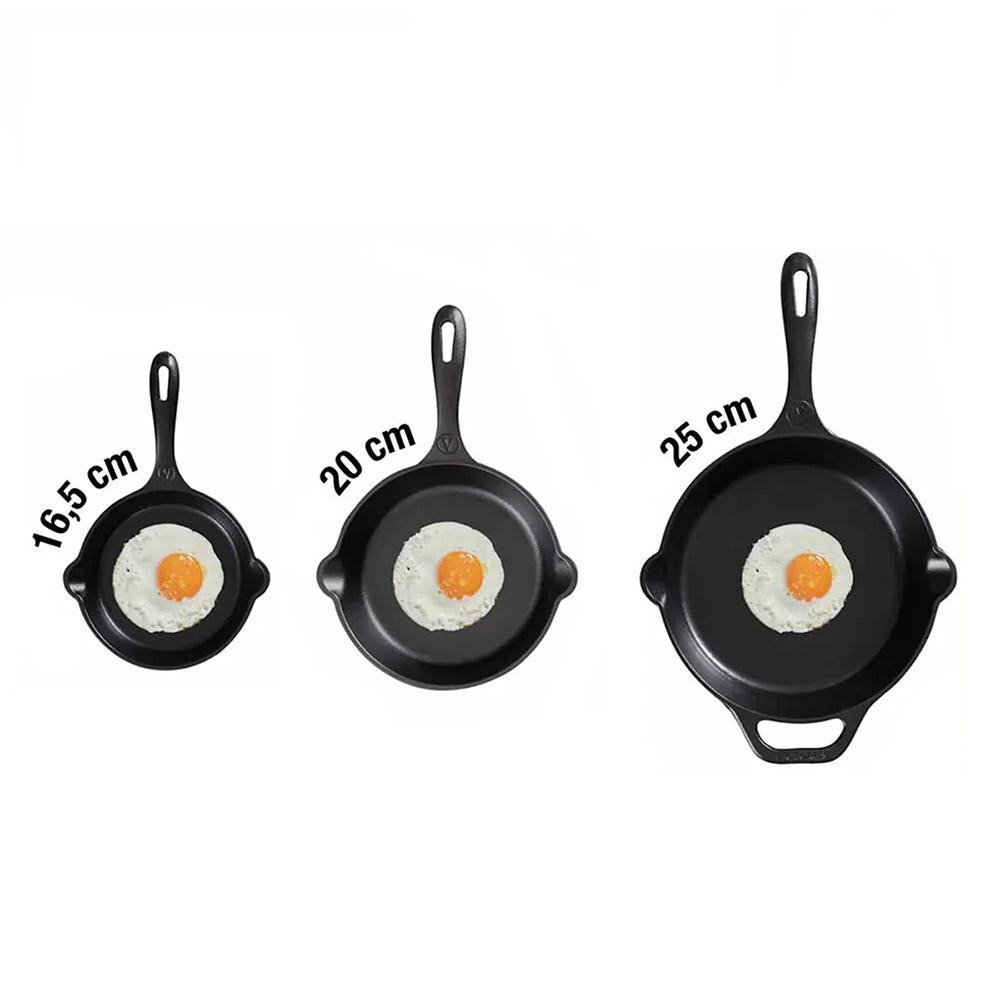 SET 3 SARTENES 16,20,25 CM HIERRO FUNDIDO CURADO VICTORIA - 6