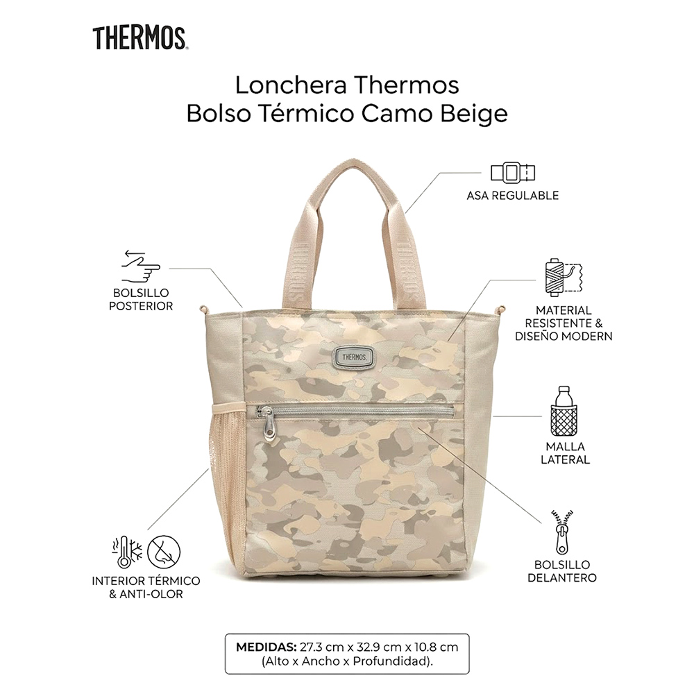 LONCHERA THERMOS BOLSO TÉRMICO CAMO BEIGE - 3