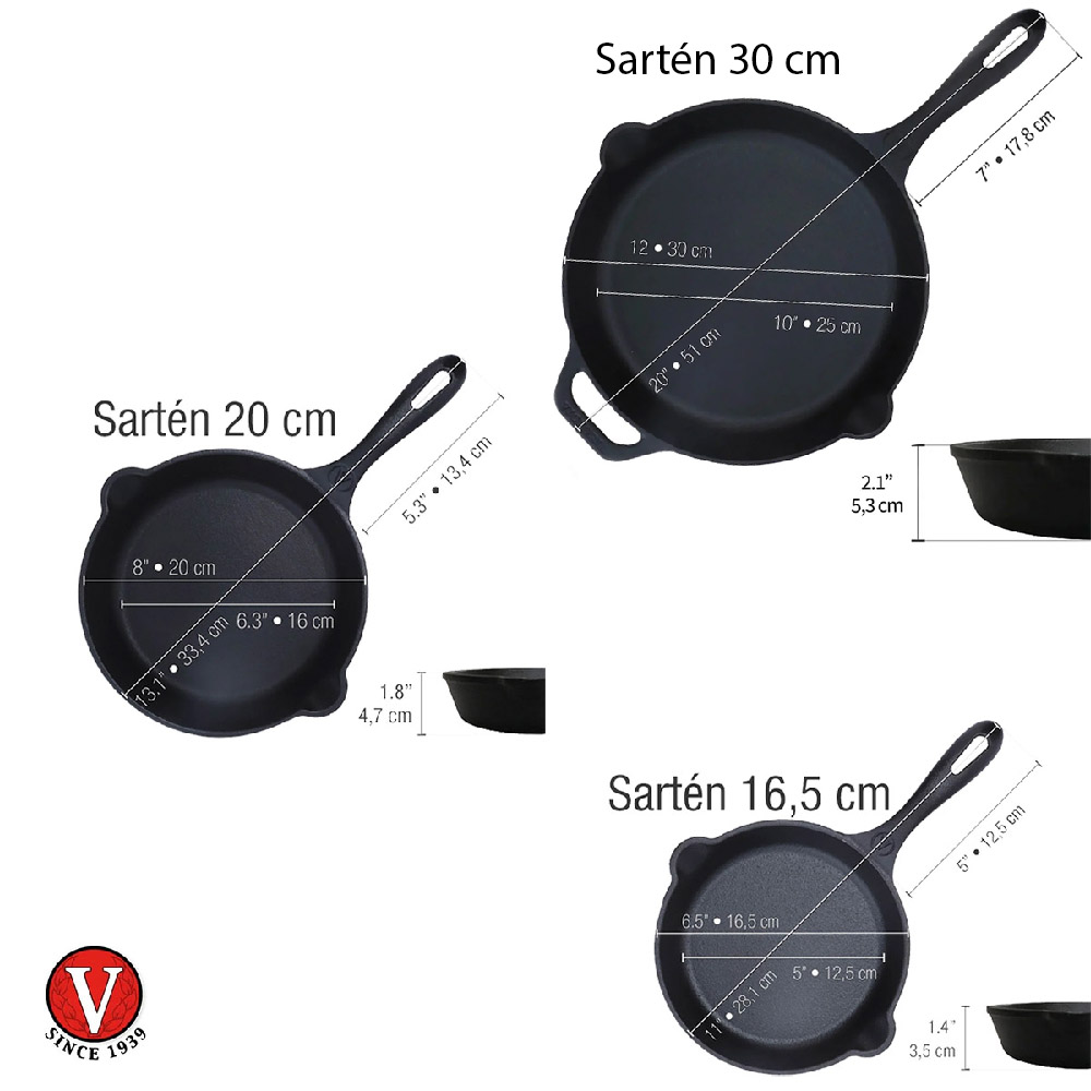 SET 3 SARTENES 16,20,30 CM HIERRO FUNDIDO VICTORIA - 9