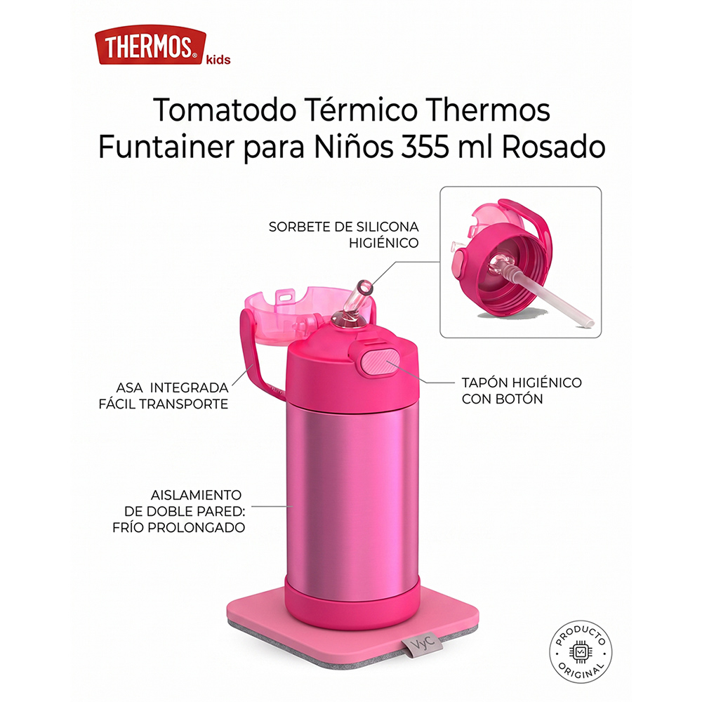 TOMATODO THERMOS FUNTAINER PARA NIÑOS 355 ML ROSADO - 2