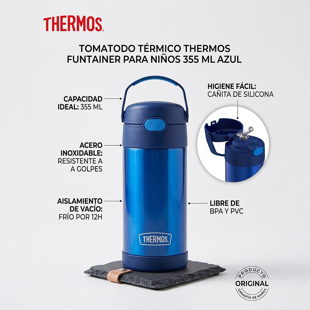 TOMATODO TÉRMICO THERMOS FUNTAINER PARA NIÑOS 355 ML AZUL - 2
