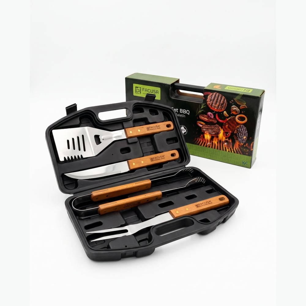 SET DE UTENSILIOS 4 PZAS PARRILLA BBQ CON MALETIN - 1