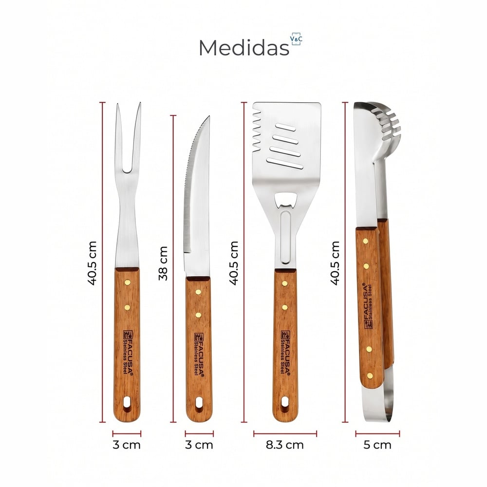 SET DE UTENSILIOS 4 PZAS PARRILLA BBQ CON MALETIN - 2