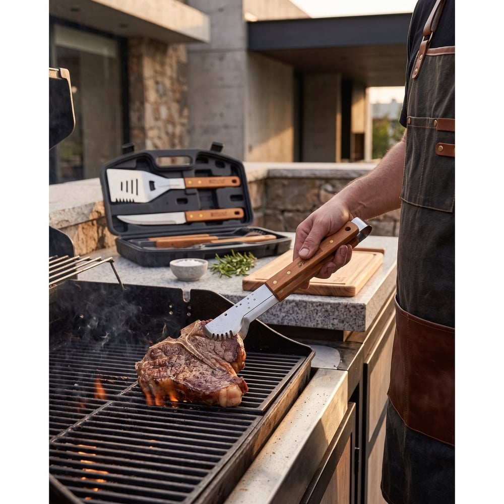SET DE UTENSILIOS 4 PZAS PARRILLA BBQ CON MALETIN - 4