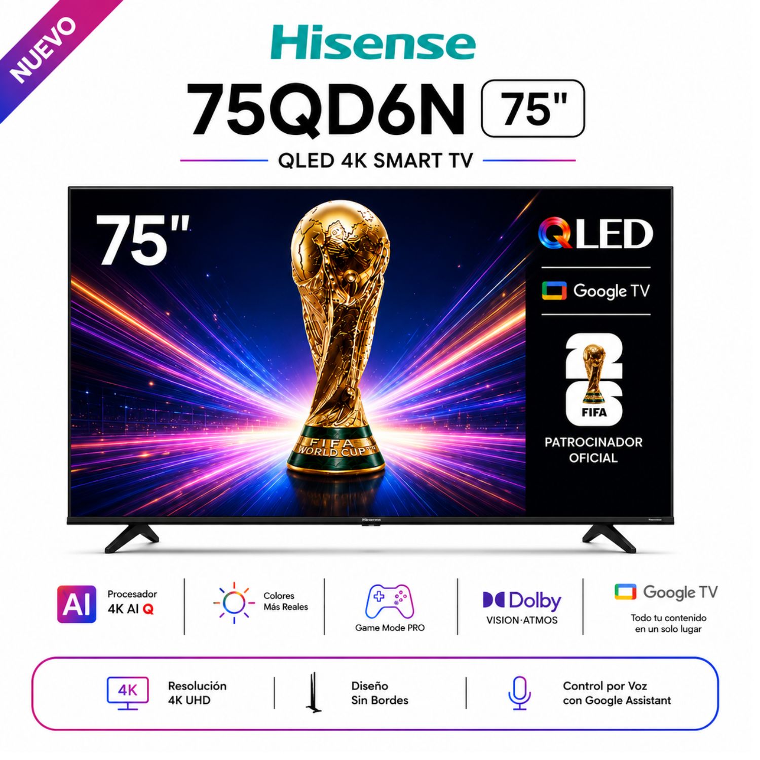 TELEVISOR HISENSE 75 QLED 4K 75QD6N GOOGLE TV 2025 SMART TV - 1