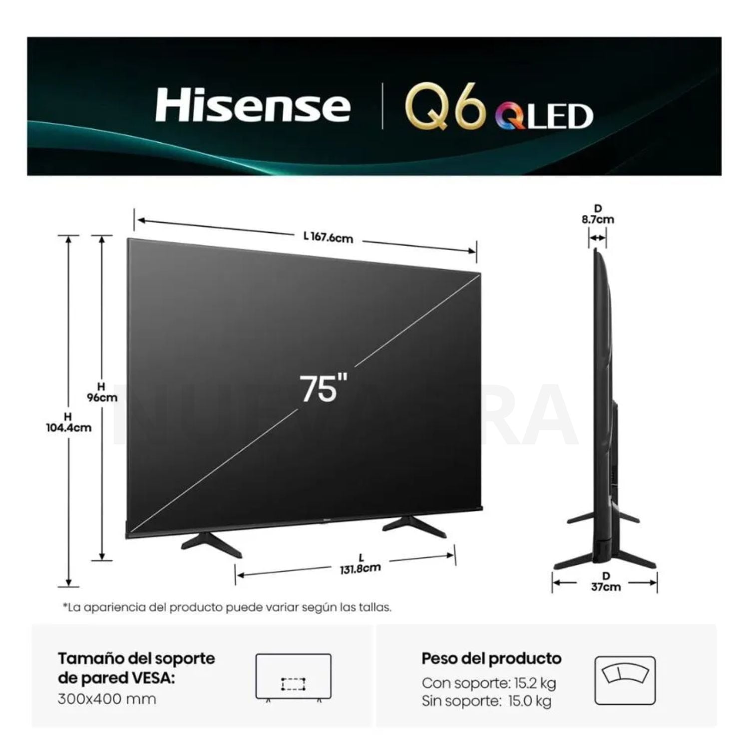 TELEVISOR HISENSE 75 QLED 4K 75QD6N GOOGLE TV 2025 SMART TV - 2