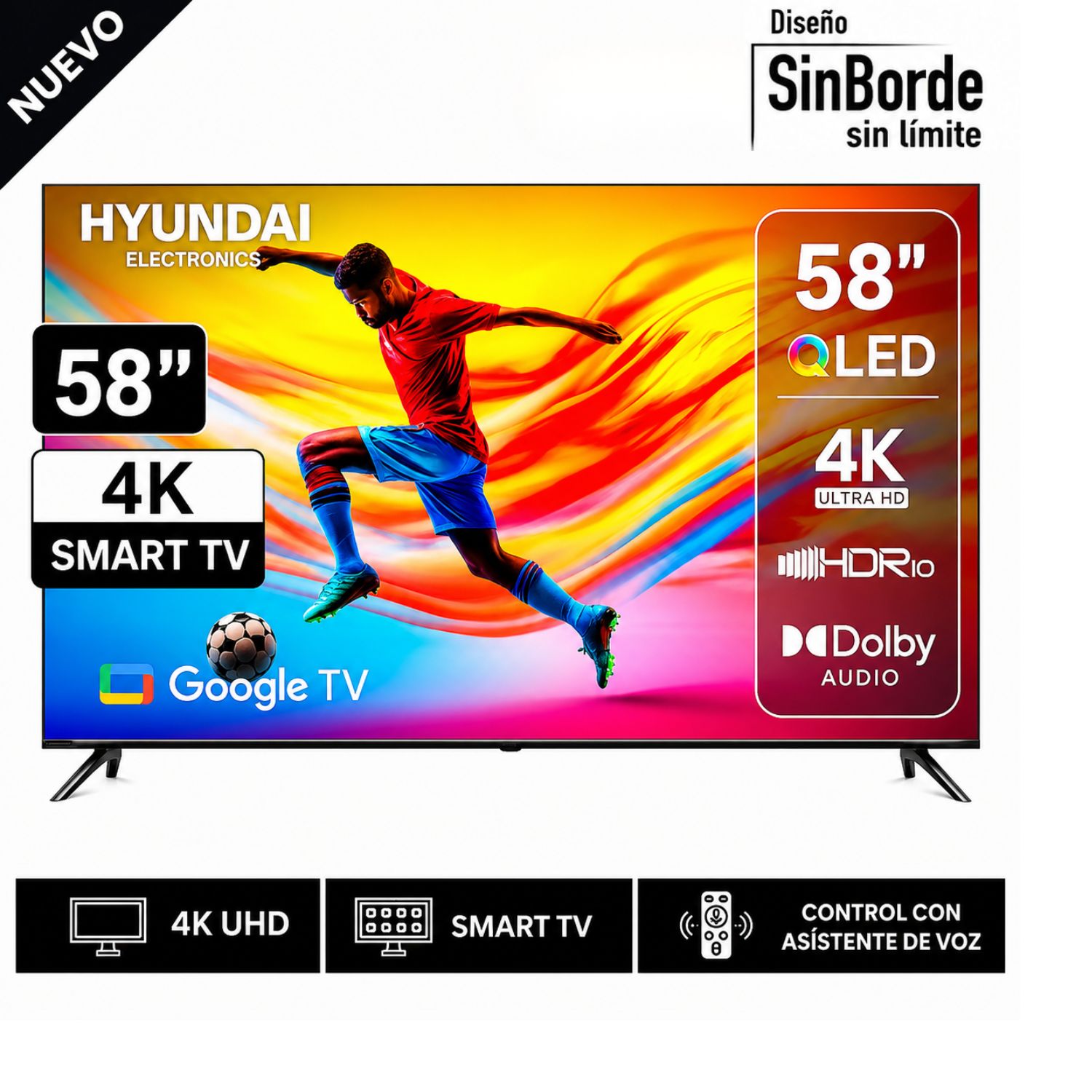 TELEVISOR HYUNDAI 58 4K QLED SMART GOOGLE GRIS HYLED5813QG - 1