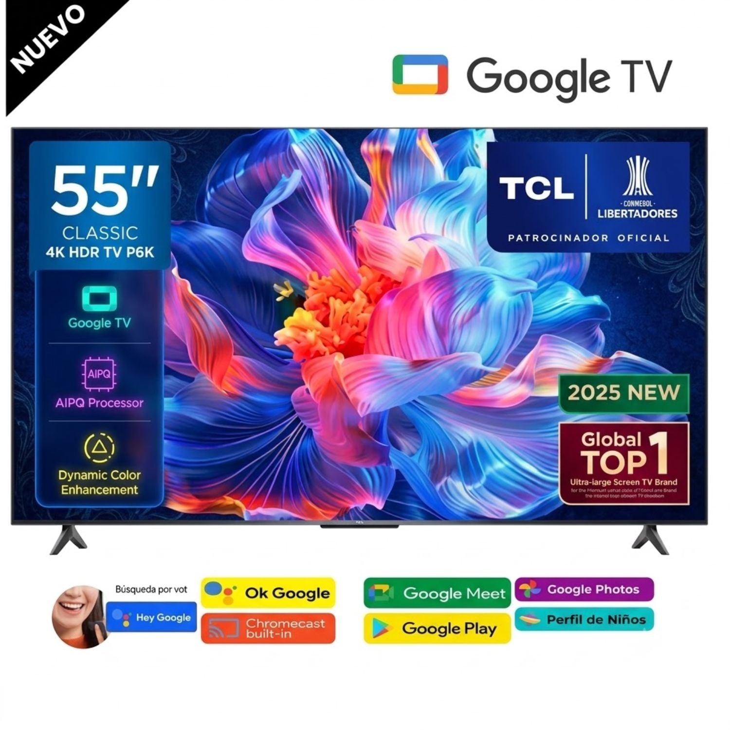 TELEVISOR TCL LED 55 UHD 4K SMART TV 55P6K GOOGLE TV - 1