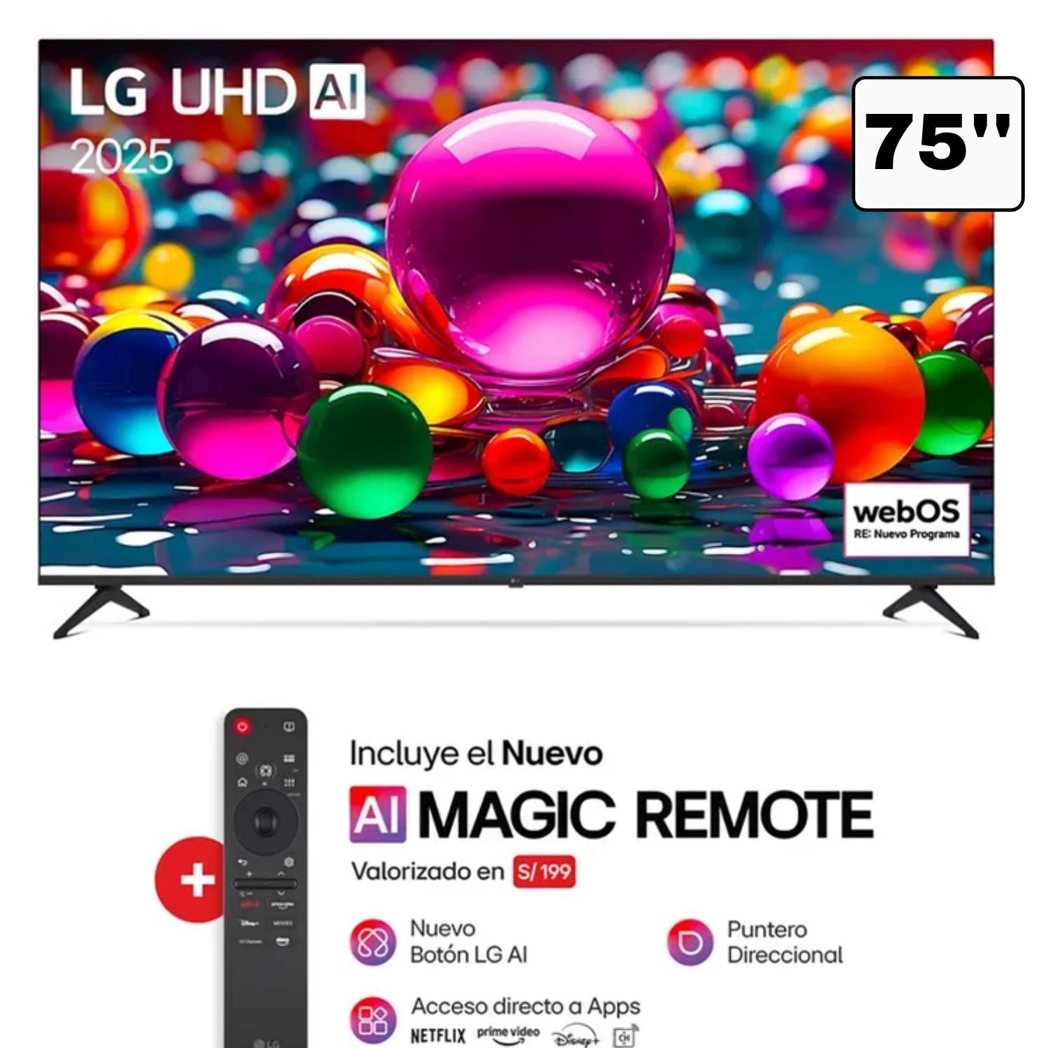 TELEVISOR LG 75 UHD 4K SMART AI THINQ 75UA8050PSA CON MAGIC REMOTE - 1