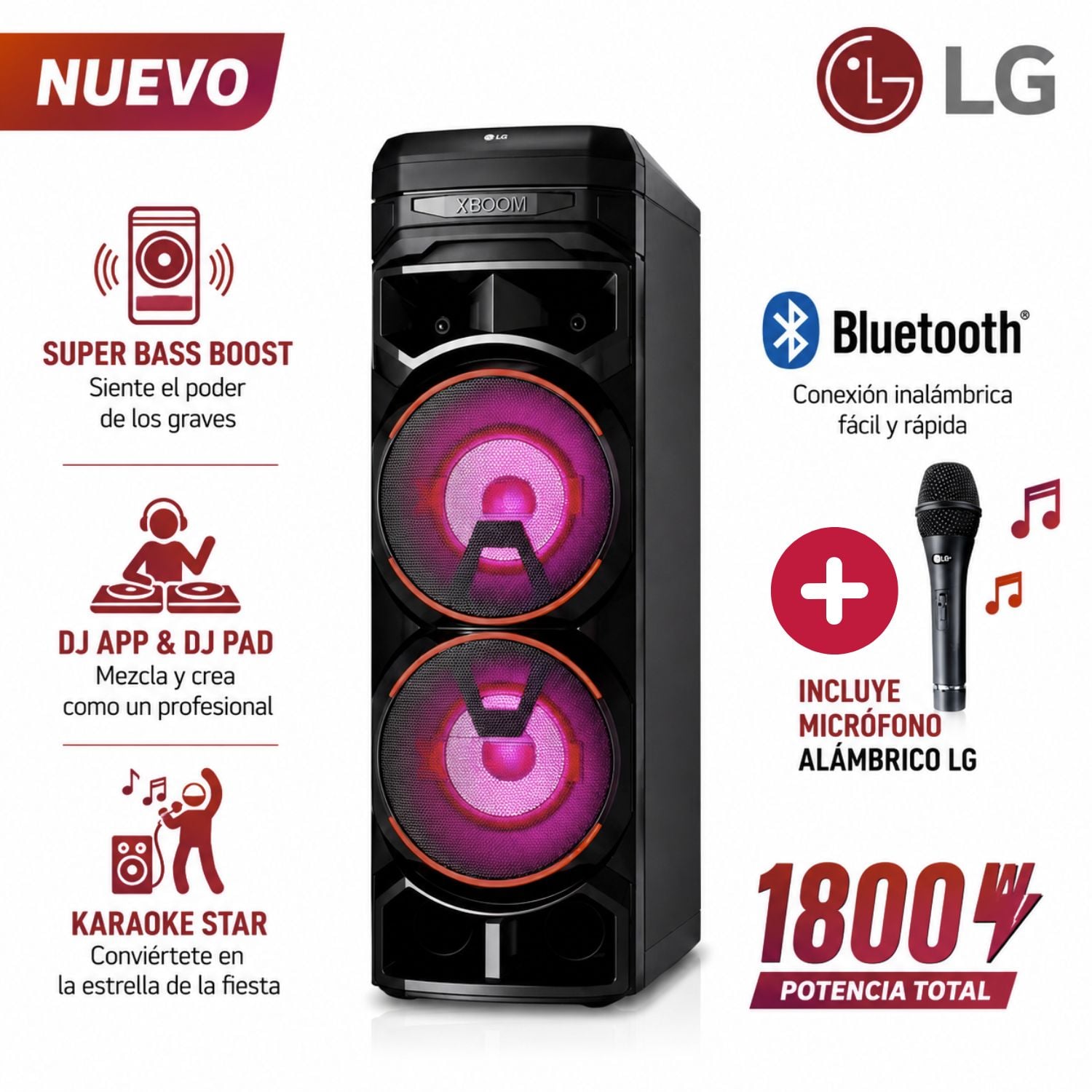 TORRE DE SONIDO LG XBOOM CON BLUETOOTH Y KARAOKE RNC9 + MICROFONO - 1