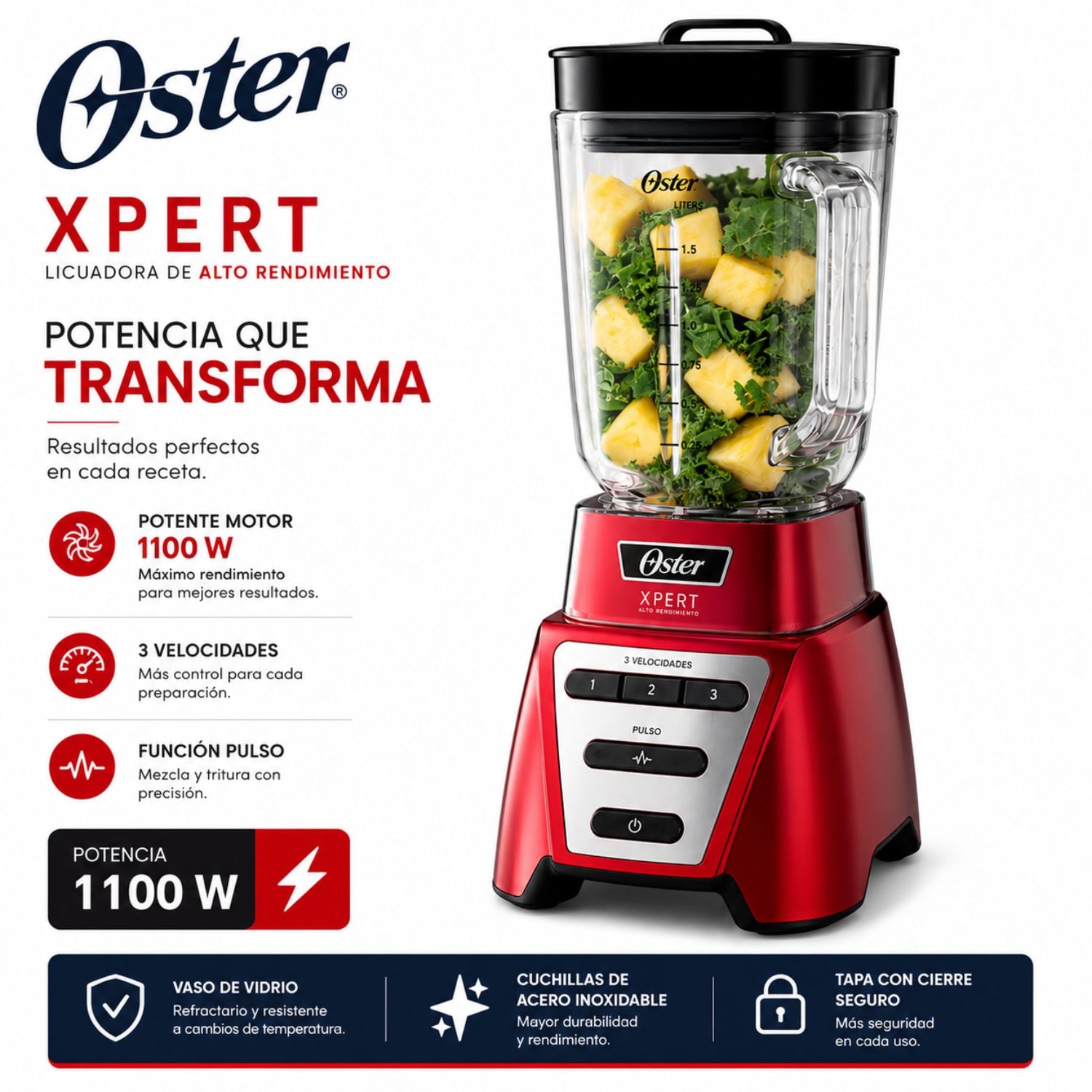 LICUADORA OSTER BLST3A-R2G-053 XPERT ROJO 2L REVERSIBLE - 1