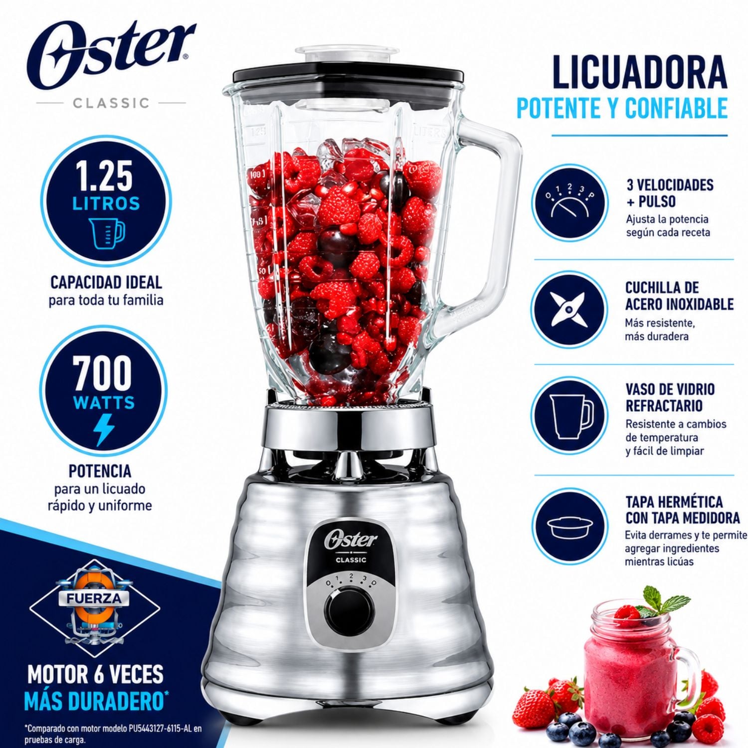 LICUADORA OSTER BLST4655 700 WATTS 3 VELOCIDADES CROMADO - 1