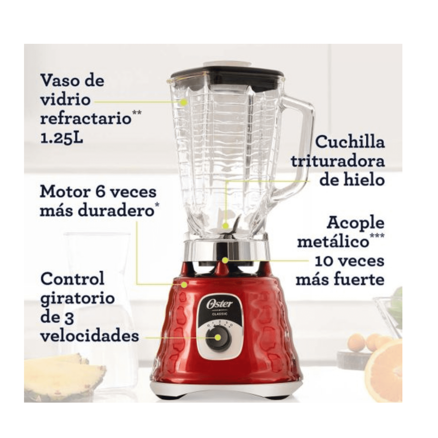 LICUADORA OSTER 1.25LT BLST4126R ROJO - 3
