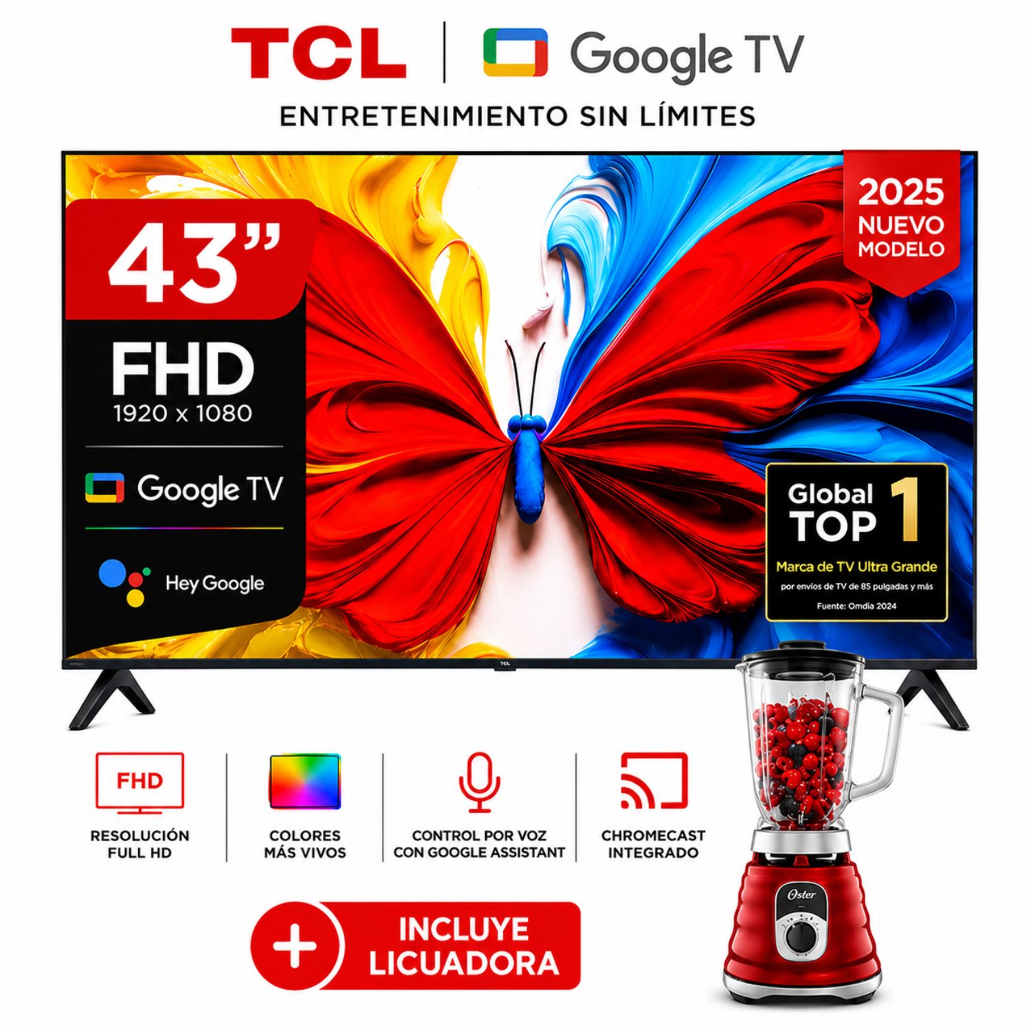 TELEVISOR TCL QLED 43 FULL HD SMART TV 43S5K + LICUADORA OSTER - 1
