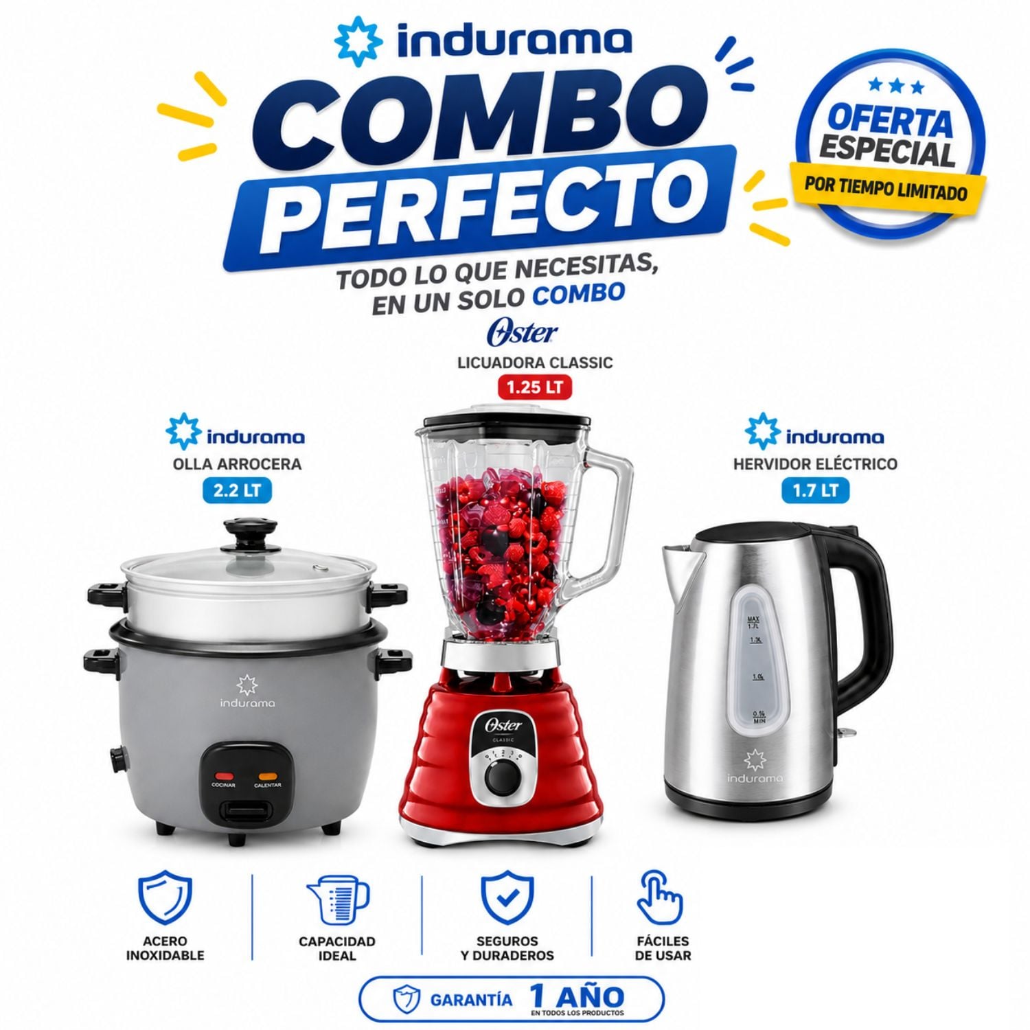 COMBO DE LICUADORA OSTER+ OLLA INDURA + HERVIDOR ELECTRICO - 1