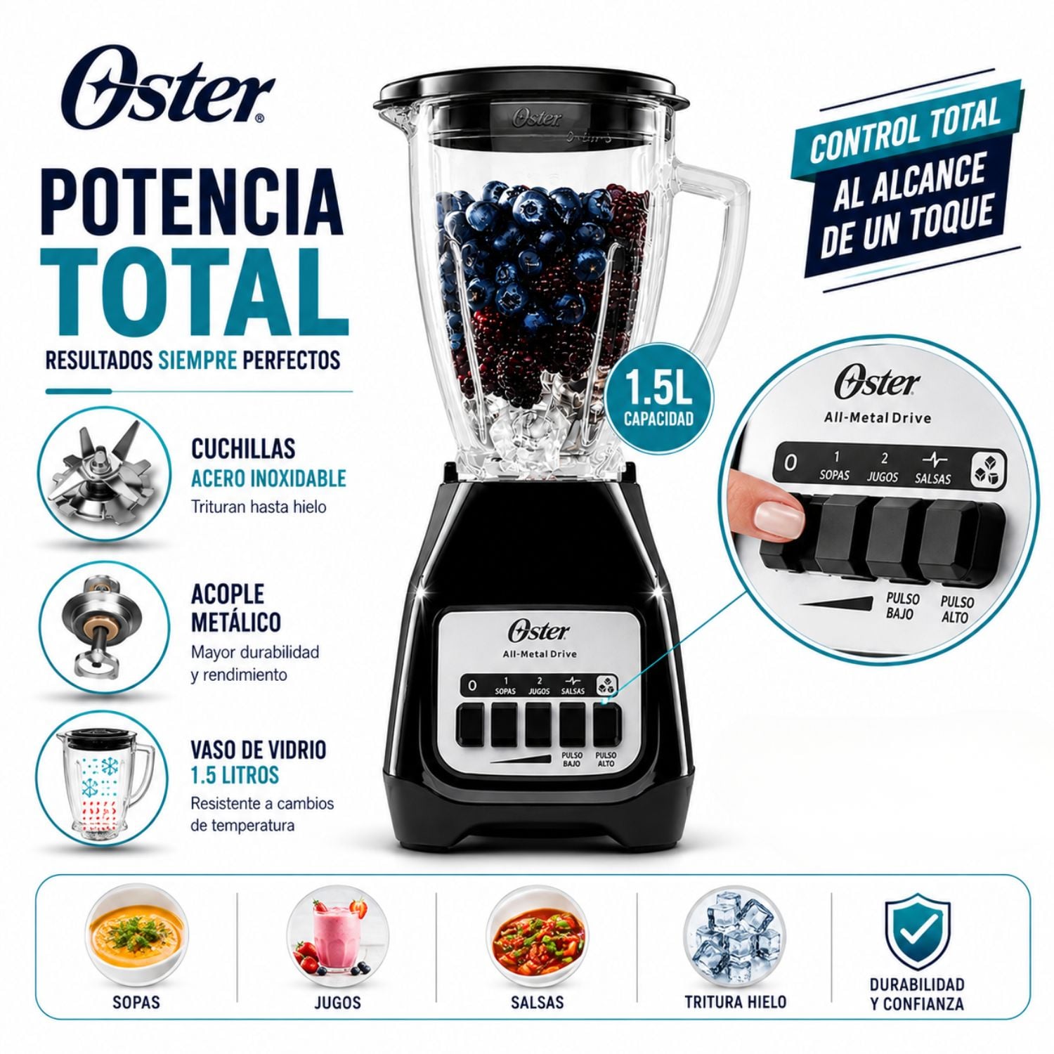 LICUADORA OSTER BLSTKAG-BPB-053 1.5L NEGRO - 1