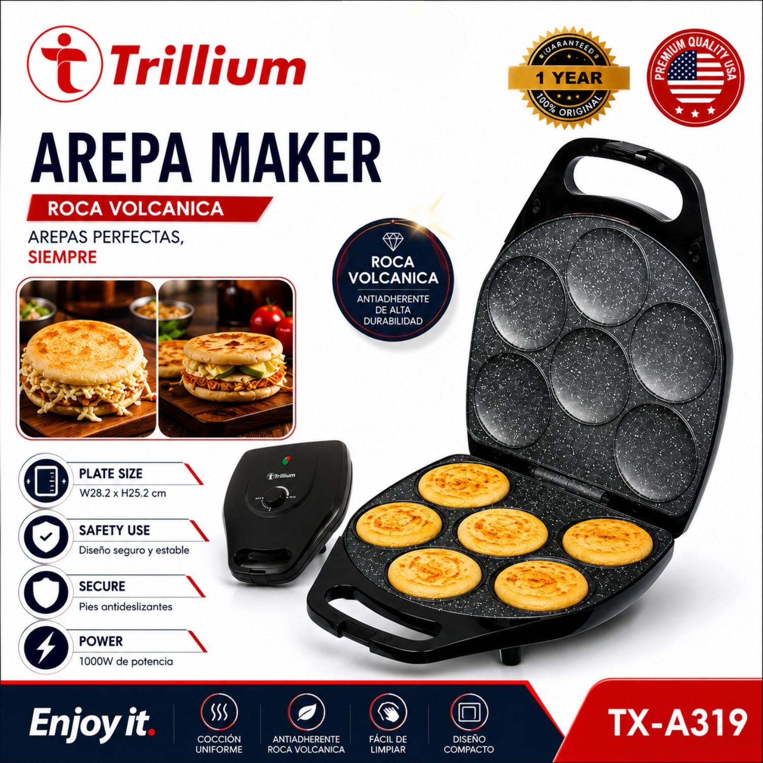 MAQUINA DE AREPA TOSTY AREPA MAKER TRILLIUM ROCA VOLCANICA TX-A319 - 1