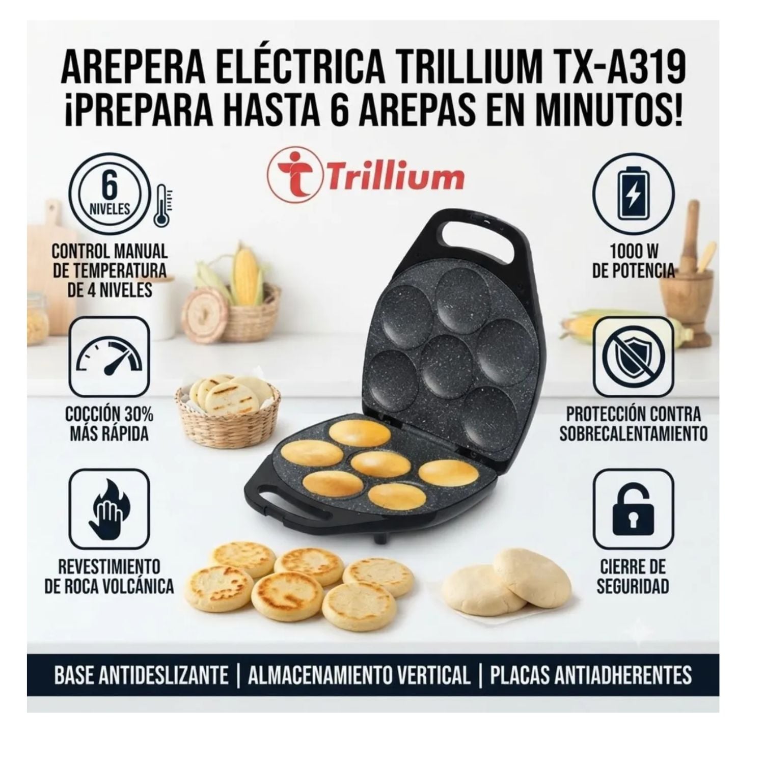 MAQUINA DE AREPA TOSTY AREPA MAKER TRILLIUM ROCA VOLCANICA TX-A319 - 4