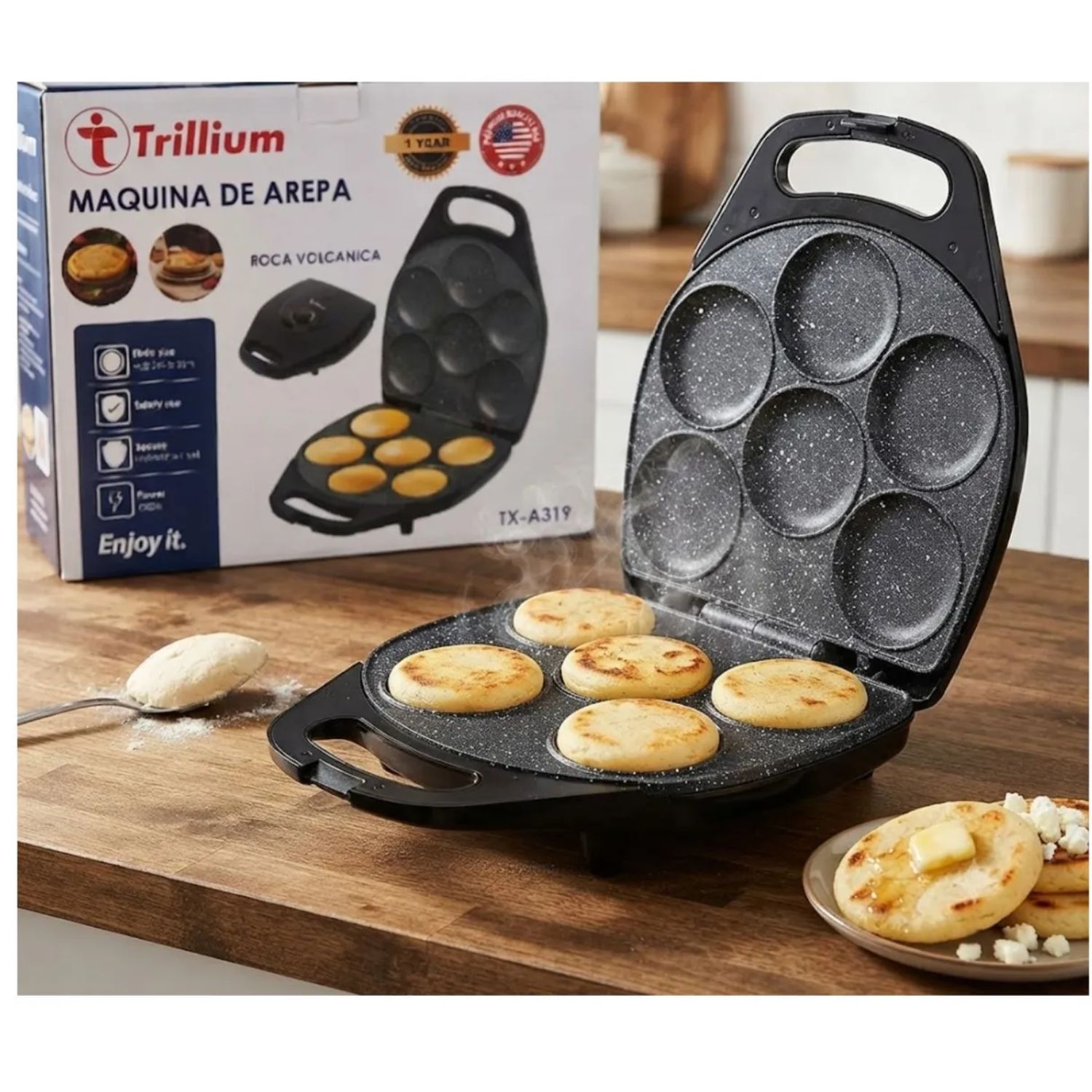 MAQUINA DE AREPA TOSTY AREPA MAKER TRILLIUM ROCA VOLCANICA TX-A319 - 6