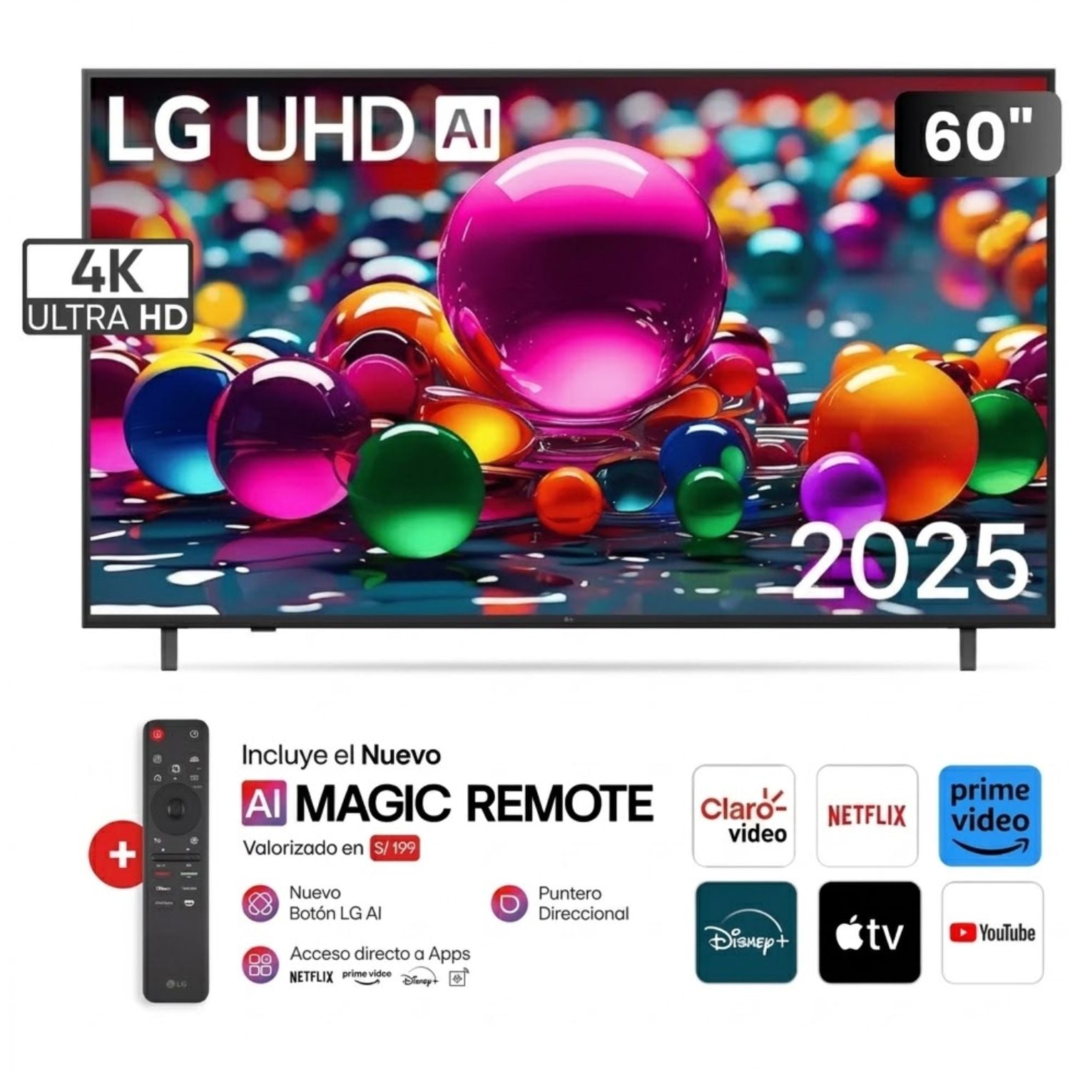 TELEVISOR LG 60 AI THINQ SMART 4K UHD 60UA8050PSA CON CONTROL MAGIC 2025 - 1
