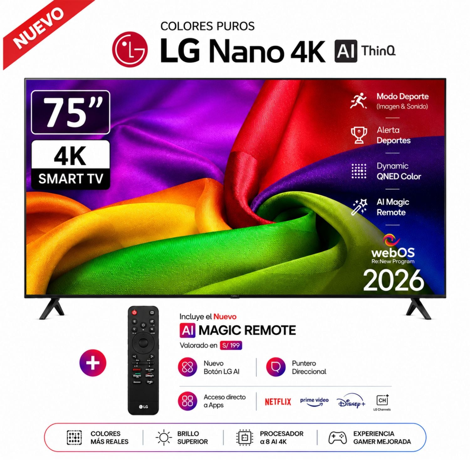 TELEVISOR LG 75” NANO 4K UHD AI SMART TV 75NU800BPSB 2026 - 1