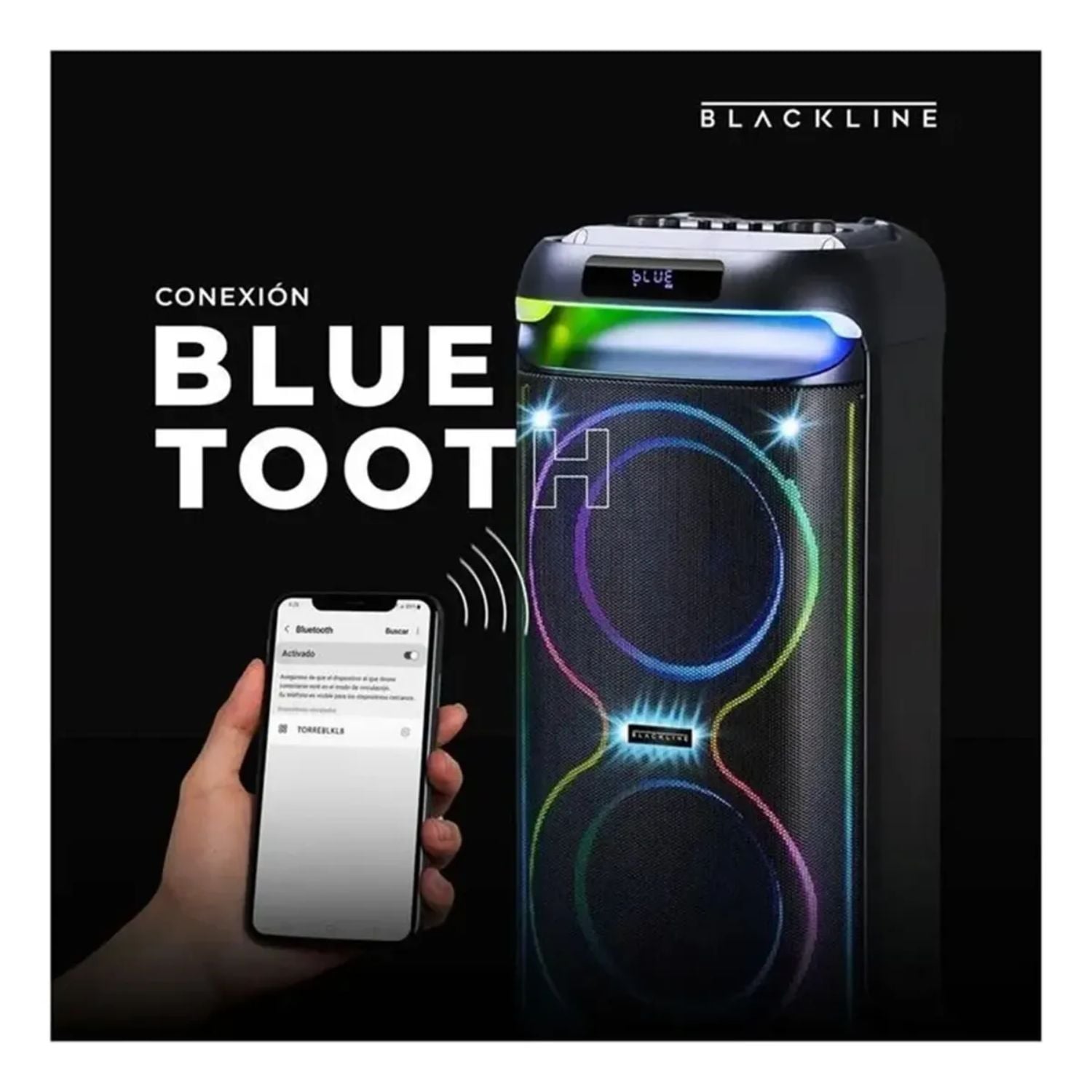 PARLANTE TORRE BLACKLINE 2X8 50W BLUETOOTH CON LUCES LED - 2