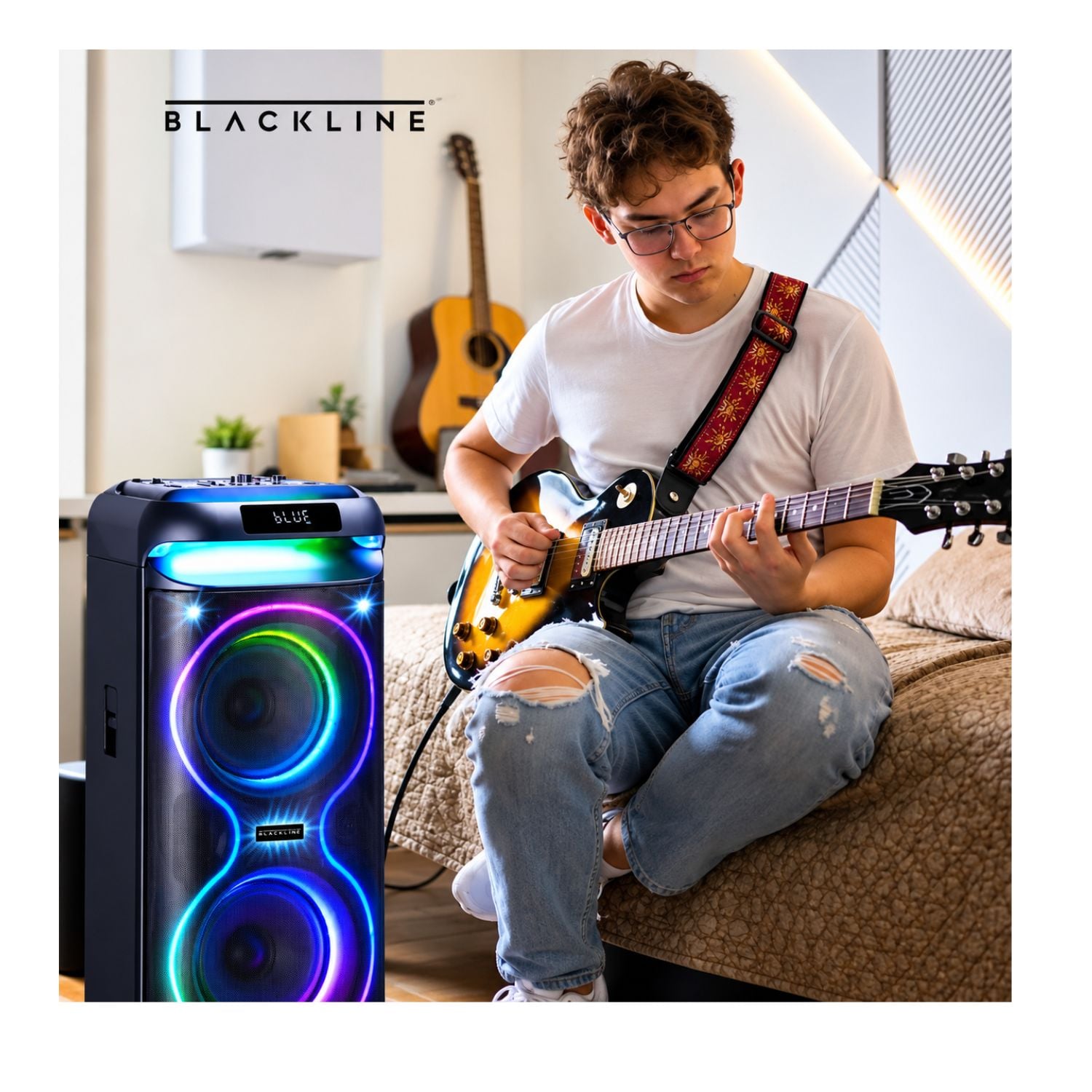 PARLANTE TORRE BLACKLINE 2X8 50W BLUETOOTH CON LUCES LED - 4