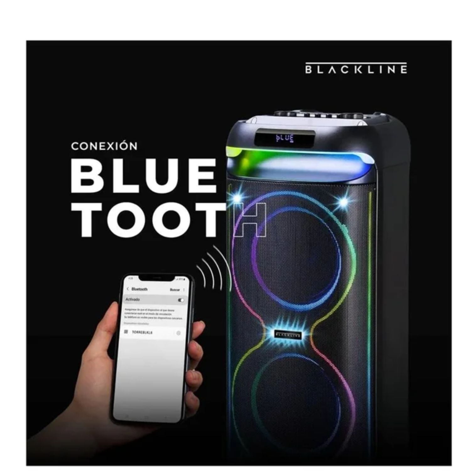 PARLANTE TORRE BLACKLINE 2X8 50W BLUETOOTH CON LUCES LED - 6