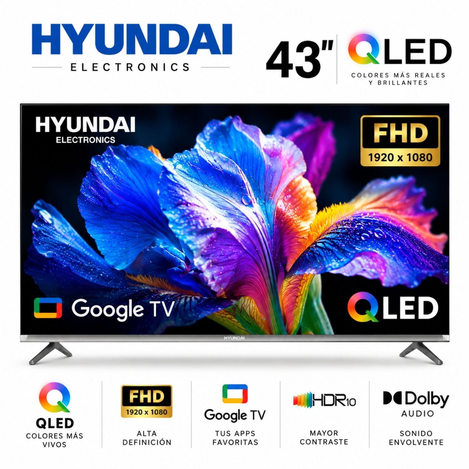 TELEVISOR HYUNDAI 43 QLED SMART TV FHD GOOGLE TV HYLED4326QG - 1