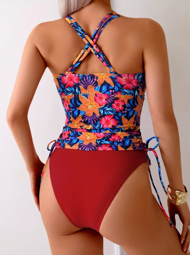 TANKINI TROPICAL DE DOS PIEZAS (TOP REGULABLE + TRUZA) - CON COPAS Y DOBLE FORRO DELANTERO INTERNO - 2