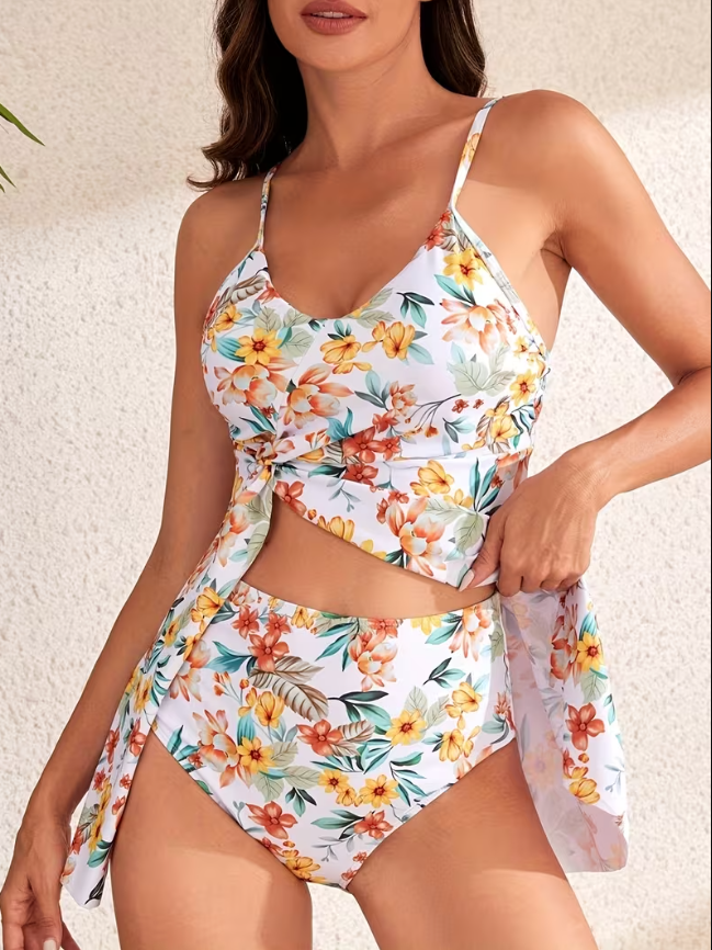 SEXY TANKINI AURA 2 PIEZAS (TIPO VESTIDO), DISEÑO TROPICAL, CON COPA INTERNA REMOVIBLE - 2