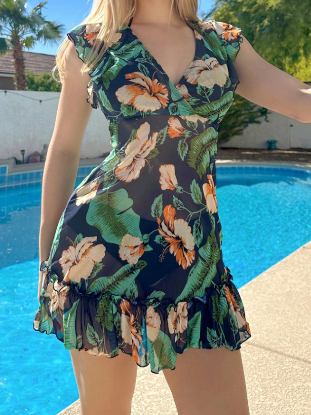 SALIDA DE PLAYA TROPICAL- VESTIDO CON VOLANTES - 3