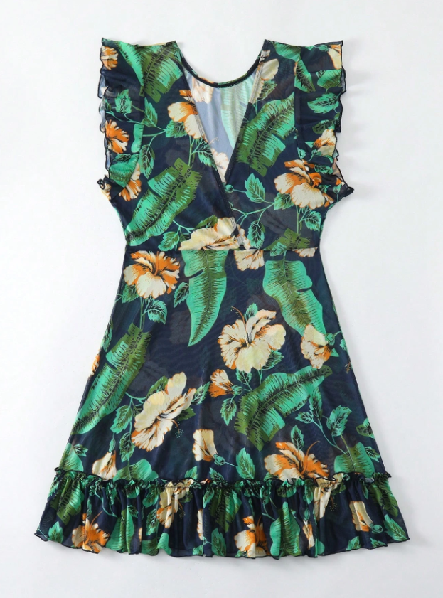 SALIDA DE PLAYA TROPICAL- VESTIDO CON VOLANTES - 4