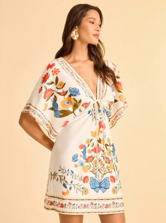 KIMONO PLAYERO TROPICAL MULTICOLOR EVA CON MANGA MURCIELADO - 2
