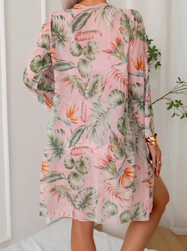 CONJUNTO PLAYERO DE 3 PIEZAS (TANKINI + KIMONO TROPICAL) CON COPAS REMOVIBLES - 4