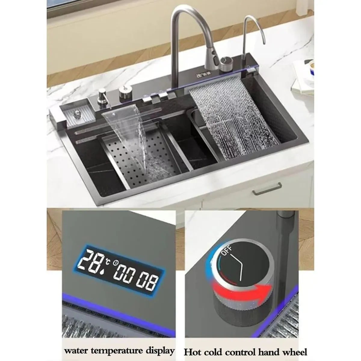 LAVADERO MULTIFUNCIONAL DE COCINA 7 EN 1 CON LUCES 5 TECLAS + MEZCLADORA - 2