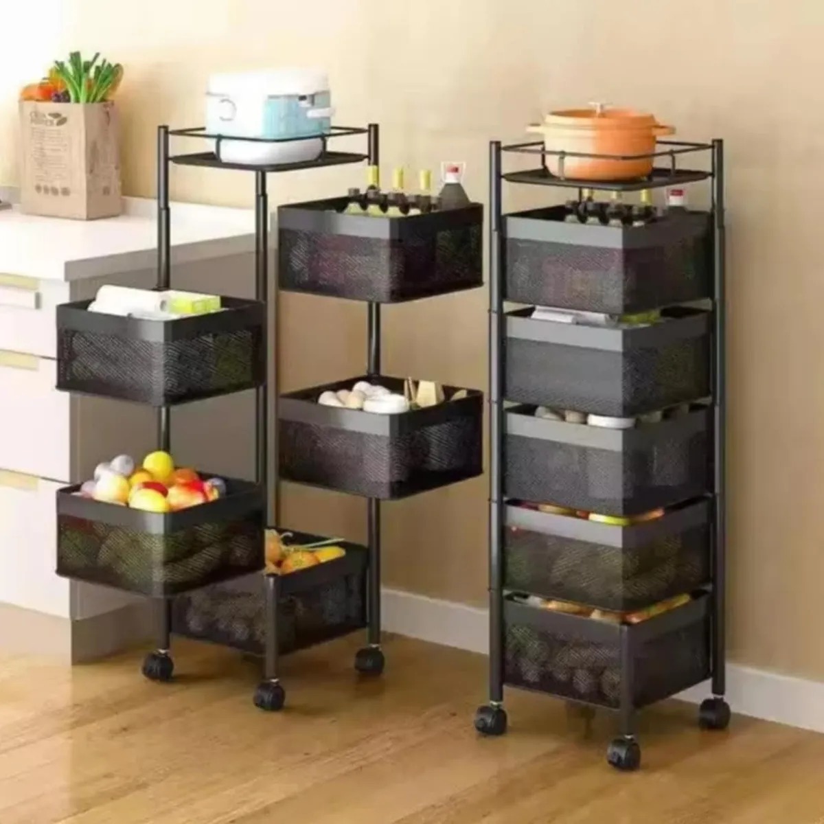 ORGANIZADOR DE VERDURAS Y ALIMENTOS CUADRADO 5 NIVELES COLOR NEGRO - 2