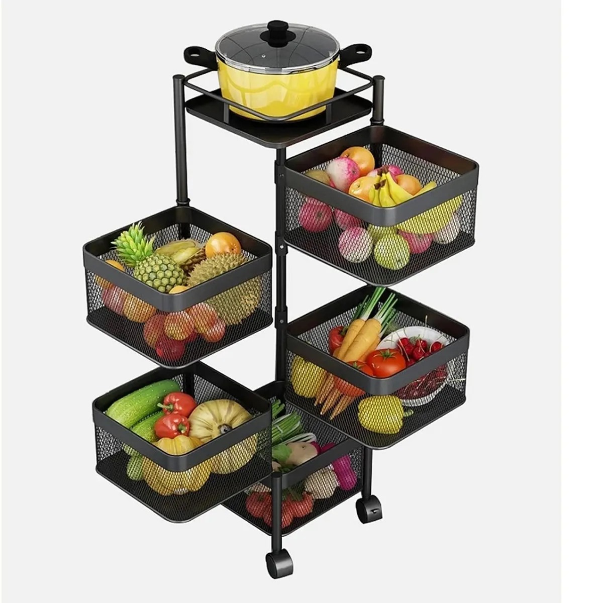 ORGANIZADOR DE VERDURAS Y ALIMENTOS CUADRADO 5 NIVELES COLOR NEGRO - 4