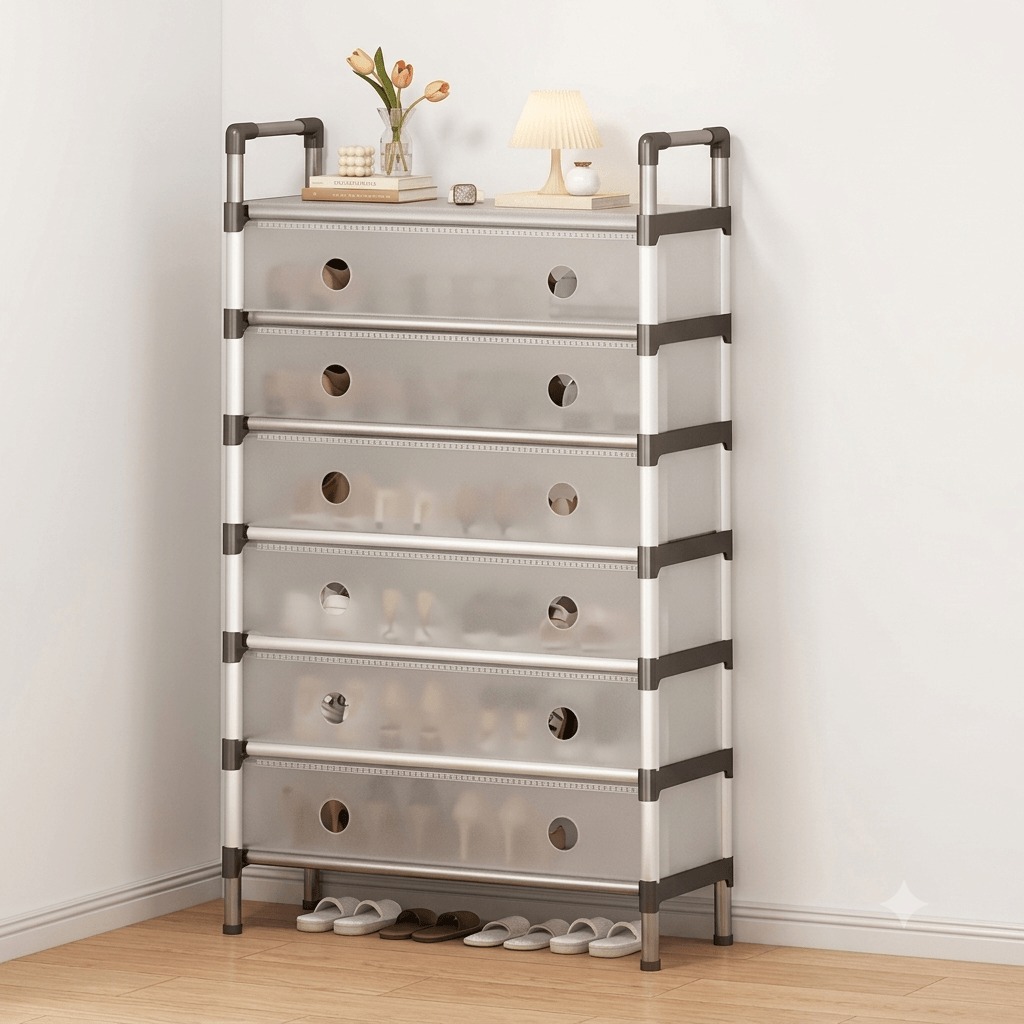 ORGANIZADOR DE CALZADO ARMABLE DE 6 NIVELES CON CUBIERTAS ANTIPOLVO - 63 X 28 X 140 CM - 1