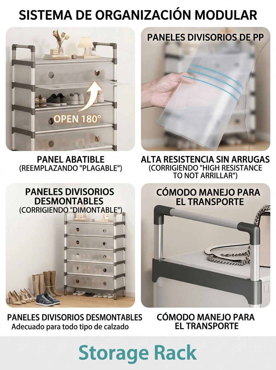 ORGANIZADOR DE CALZADO ARMABLE DE 6 NIVELES CON CUBIERTAS ANTIPOLVO - 63 X 28 X 140 CM - 3
